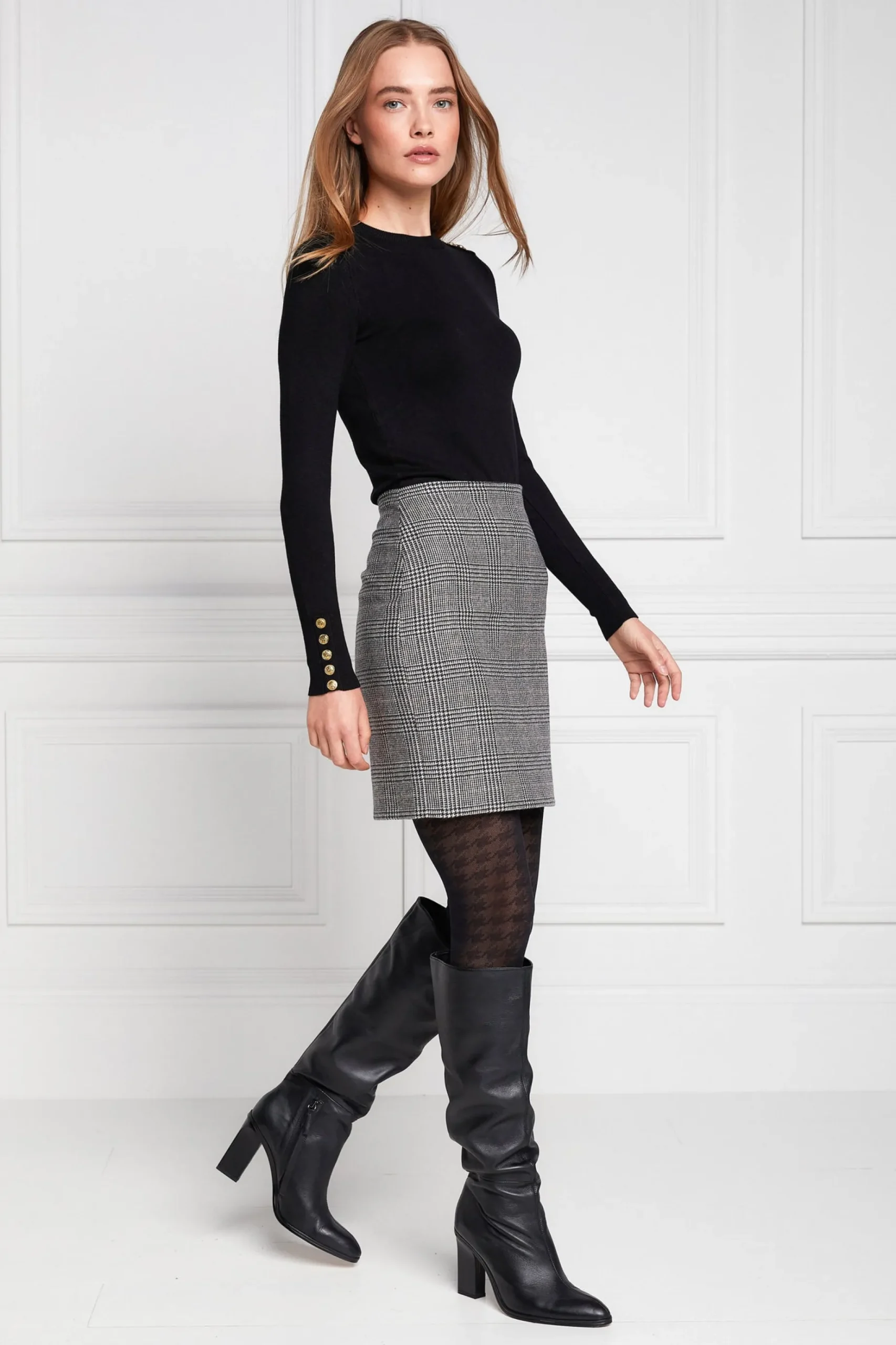 Buttoned Knit Crew Neck