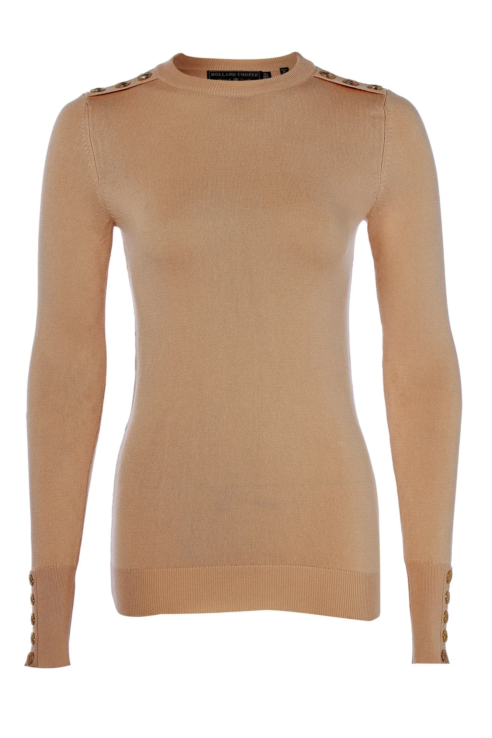 Buttoned Knit Crew Neck