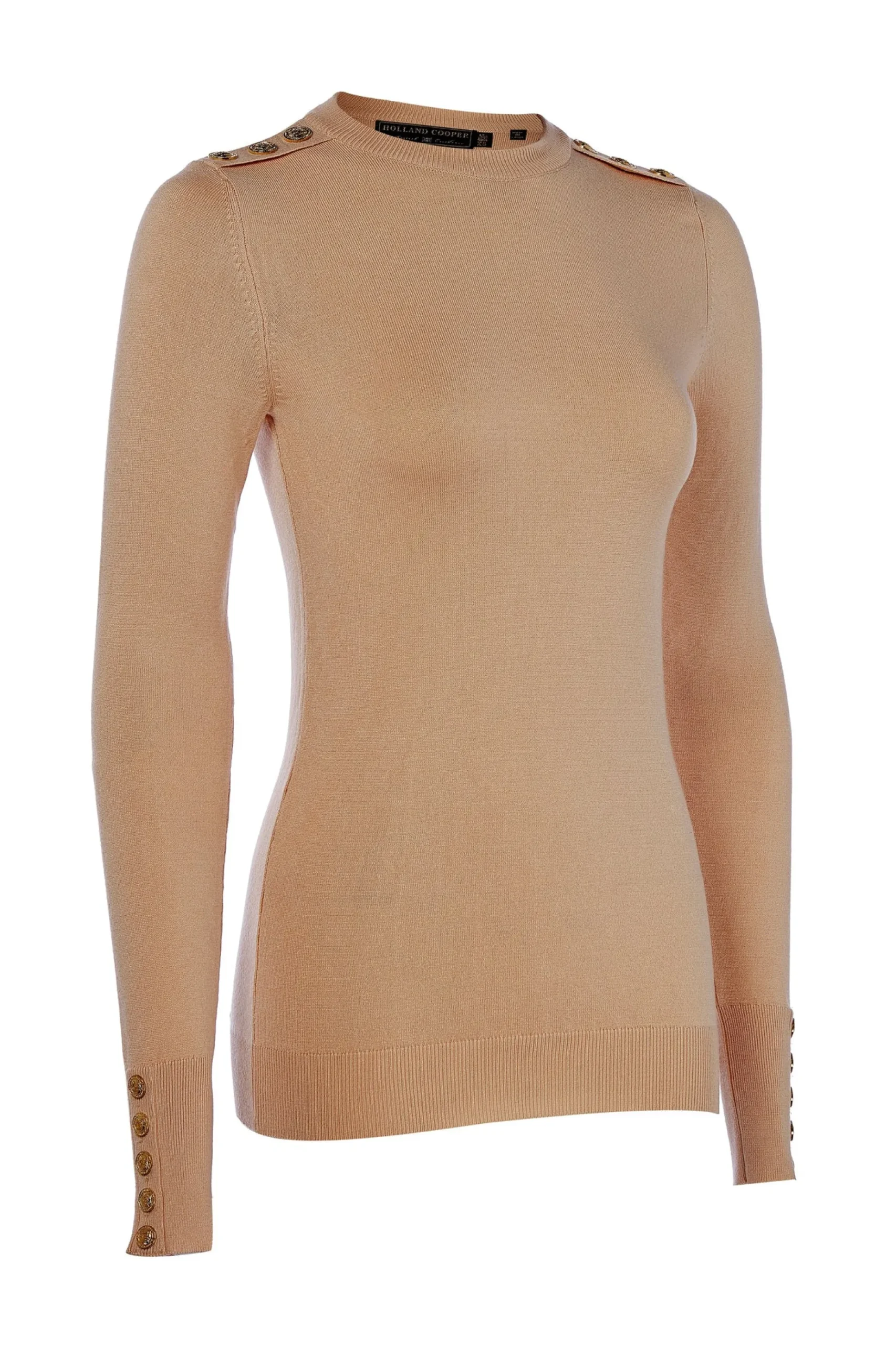 Buttoned Knit Crew Neck