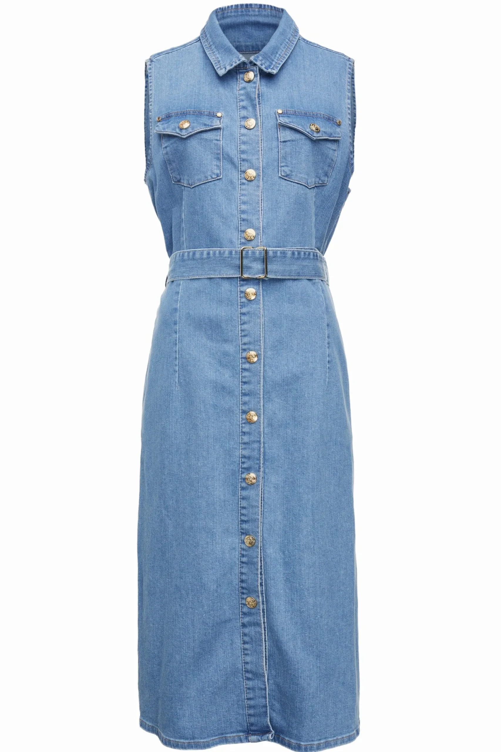 Denim Sleeveless Shirt Dress