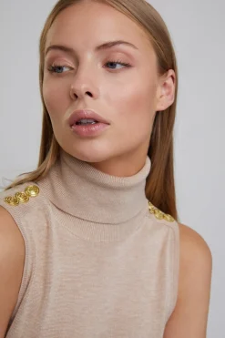 Luxury Sleeveless Roll Neck